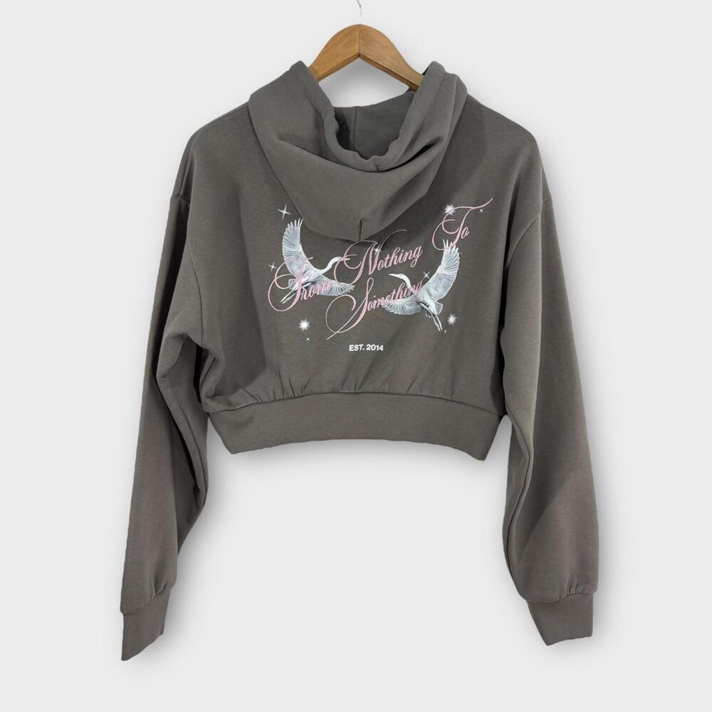 Hoodrich Women’s Size Small Gray Brown Shadow Crop BH Hoodie Sweatshirt New - Picture 2 of 13